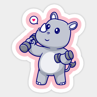 Cute Rhino Lifting Dumbbell Cartoon Sticker